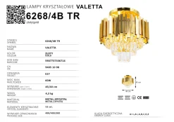 Sklep Kaja Królewska lampa sufitowa, plafon glamour 6268/4B TR VALETTA | Kaja