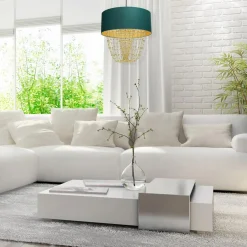 Sklep Kaja Kryształowa lampa wisząca z zielonym abażurem MLP6452 z serii ALMERIA | Kaja Ośw