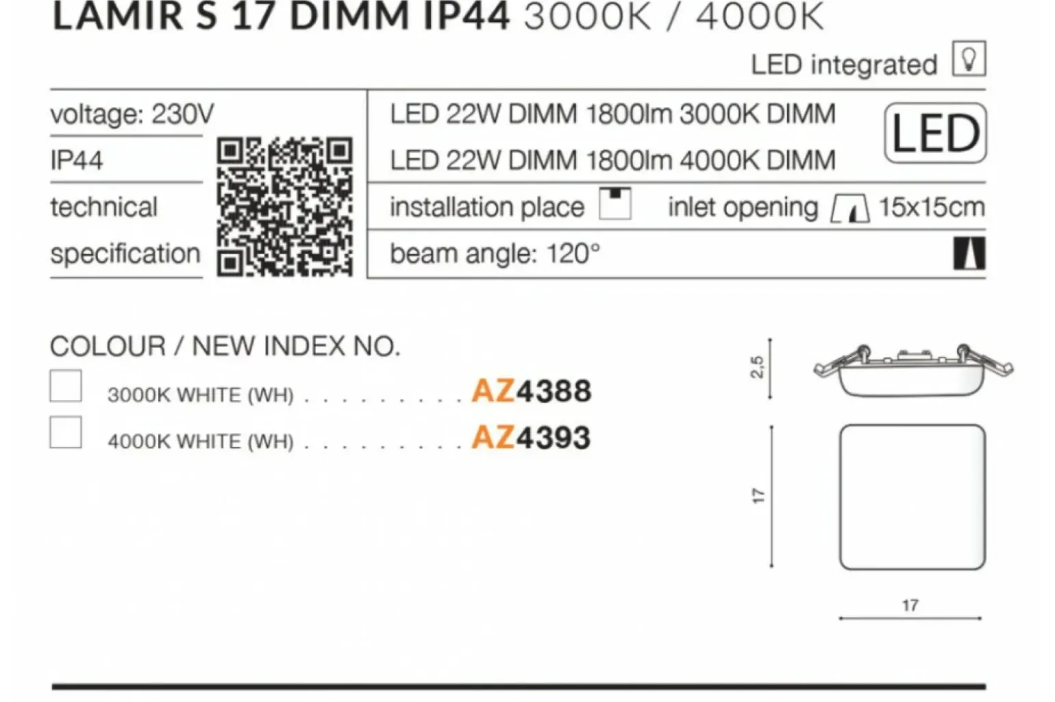 Sklep Kaja Kwadratowa biała lampa LED do łazienki AZ4388 LAMIR | Kaja Oświetlenie