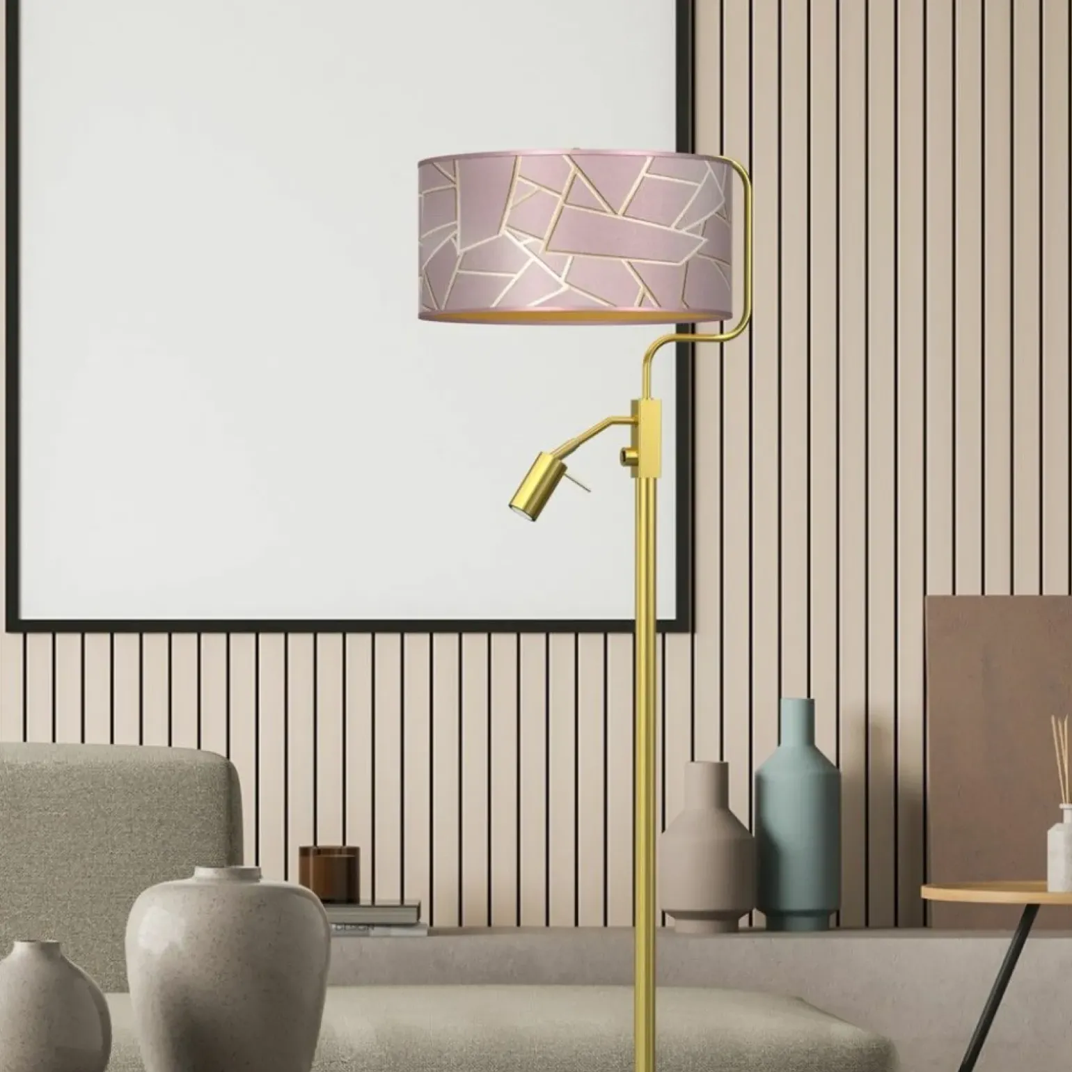 Sklep Kaja Lampa połogowa ze złotą podstawą, z abażurem MLP7593 z serii ZIGGY | Kaja Oświet