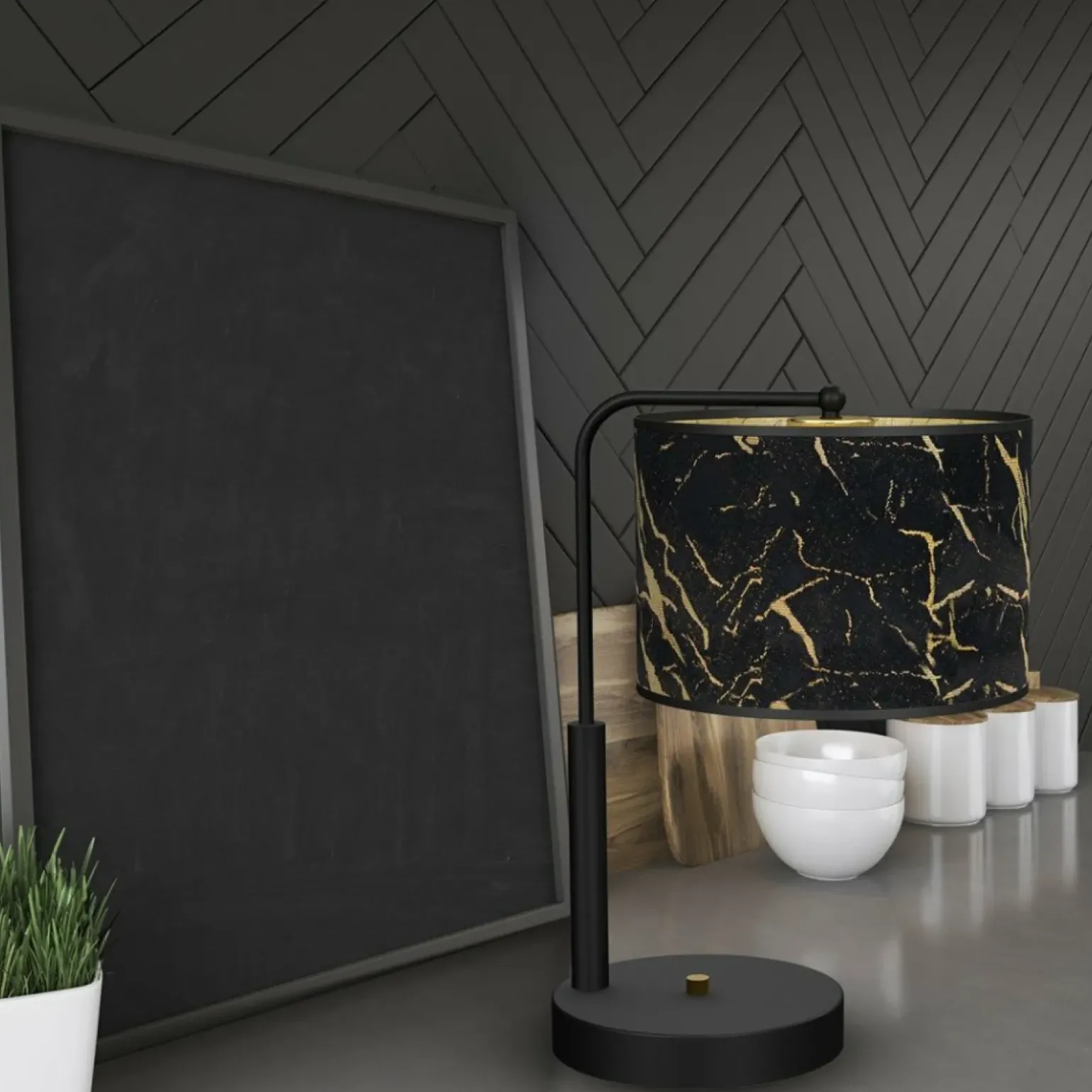 Sklep Kaja Lampa stołowa z abażurem złoto-czarnym MLP7299 z serii SENSO | Kaja Oświetlenie