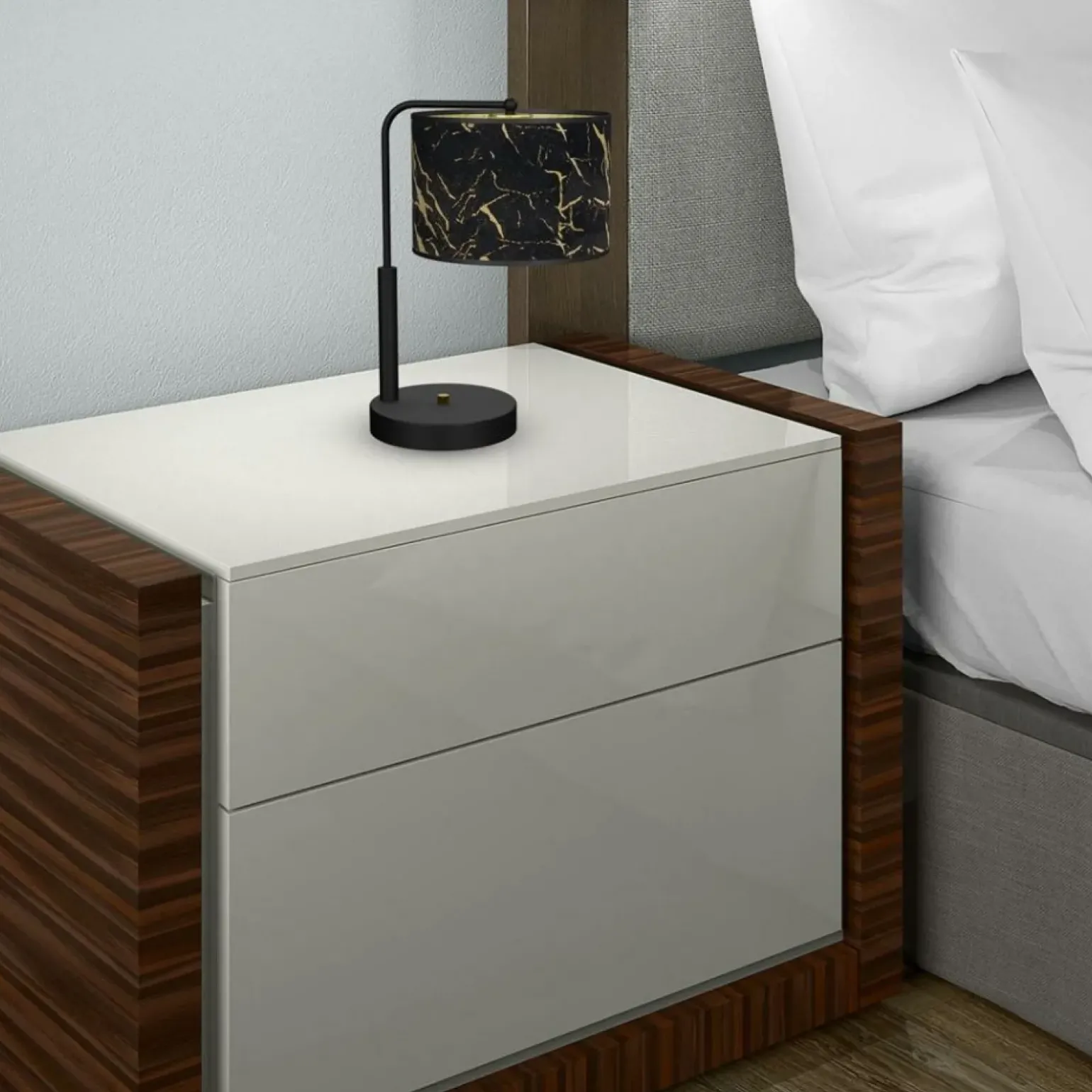 Sklep Kaja Lampa stołowa z abażurem złoto-czarnym MLP7299 z serii SENSO | Kaja Oświetlenie