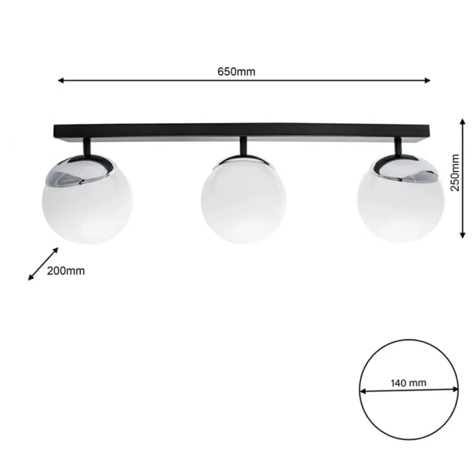 Clearance Lampa sufitowa na podłużnej listwie, trzy klosze MLP8873 z serii SFERA | Kaja Oś Żyrandole Nowoczesne