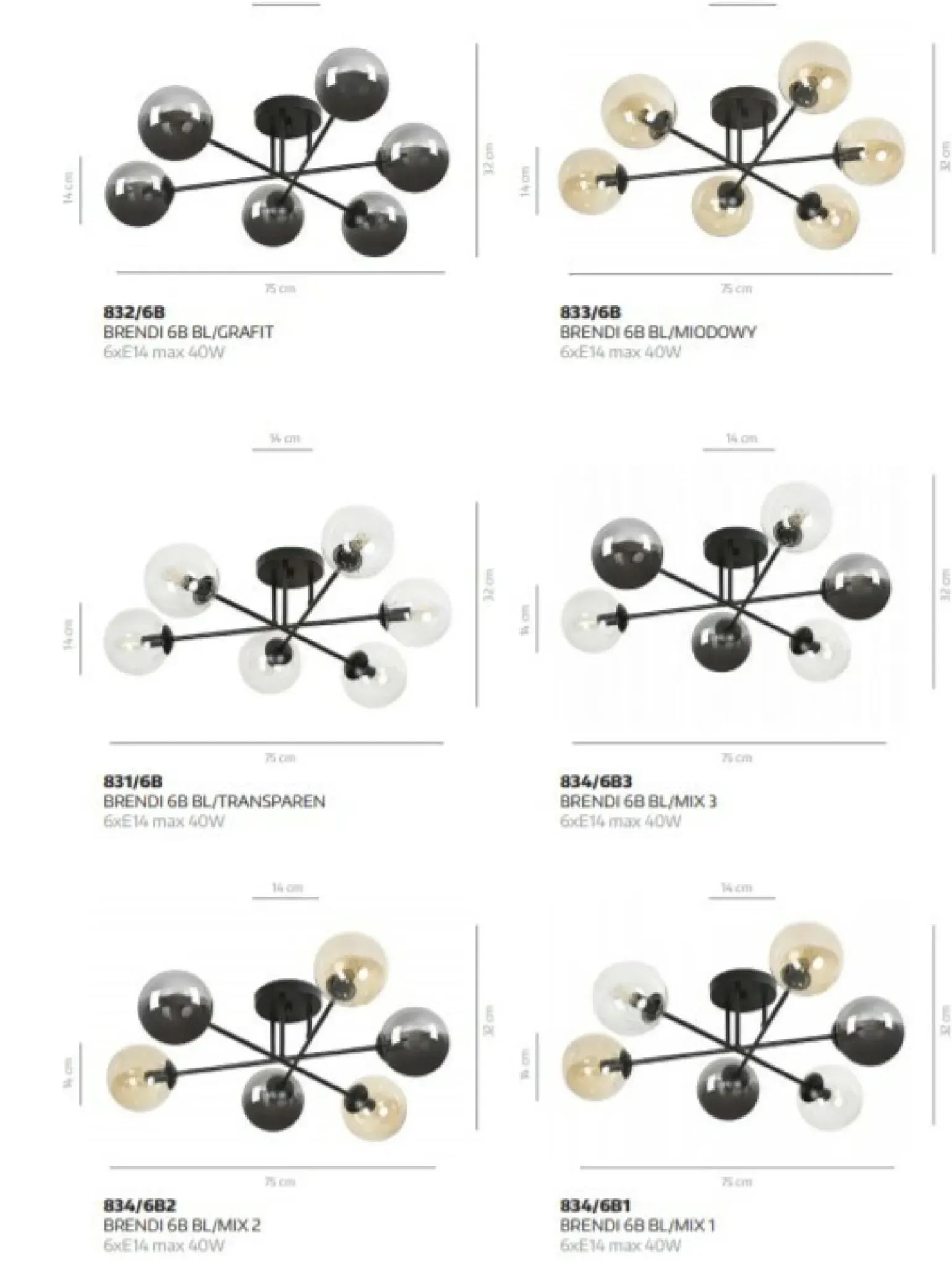 Cheap Lampa sufitowa z przezroczystymi kloszami 831/6B | Kaja Oświetlenie Żyrandole Nowoczesne