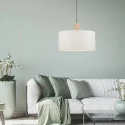 Best Sale Lampa wisząca - połączenie drewna i abażura 15112-16 z serii LINEN Żyrandole Nowoczesne
