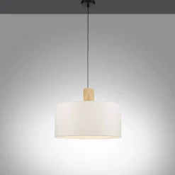 Best Sale Lampa wisząca - połączenie drewna i abażura 15112-16 z serii LINEN Żyrandole Nowoczesne