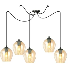 Outlet Lampa wisząca do podwieszania, bursztynowe klosze 758/5 LEVEL | Kaja Żyrandole Nowoczesne