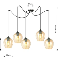 Outlet Lampa wisząca do podwieszania, bursztynowe klosze 758/5 LEVEL | Kaja Żyrandole Nowoczesne