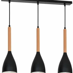 Online Lampa wisząca na listwie, trzy klosze, z drewnem LX 9739 z serii MUZA Żyrandole Nowoczesne