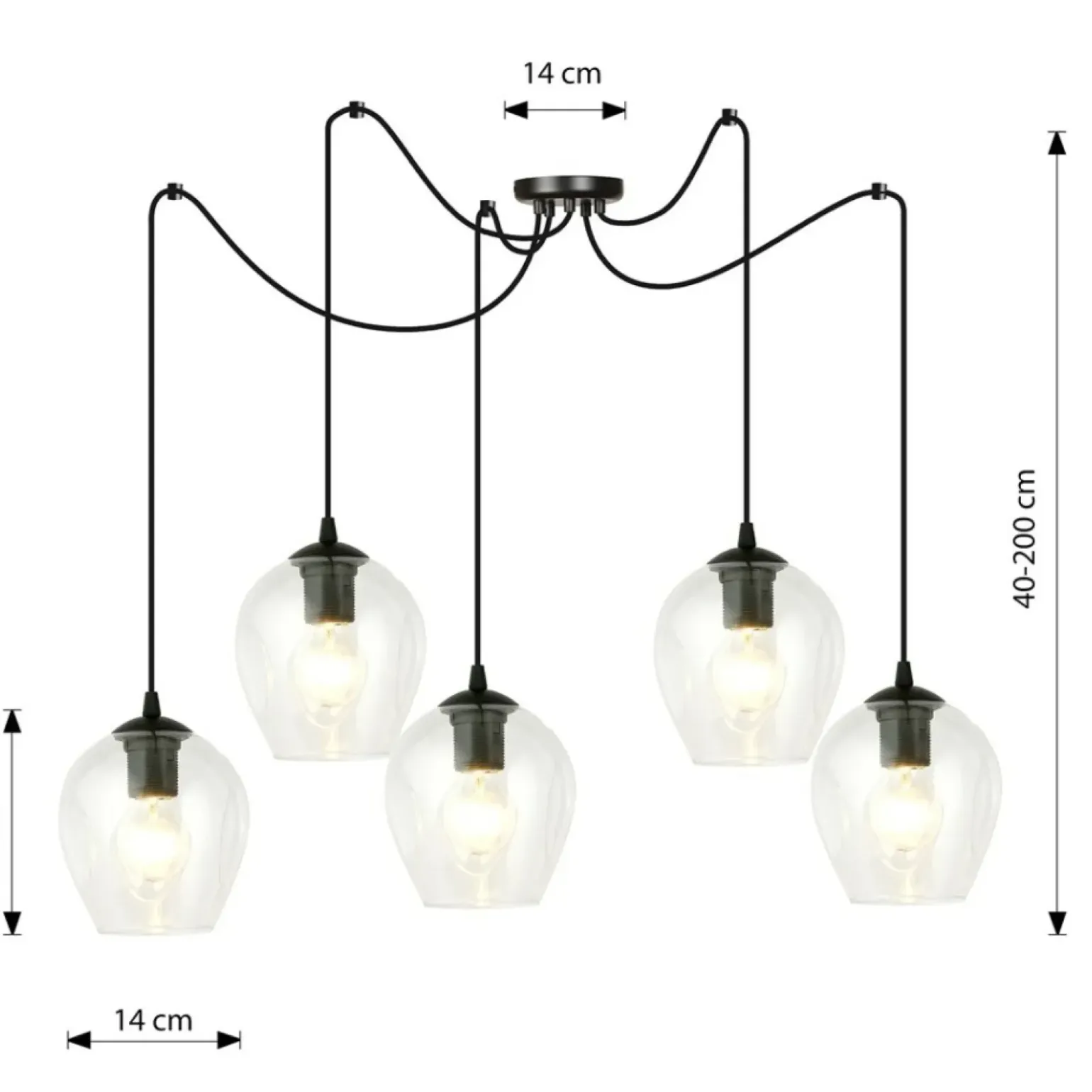 Discount Lampa wisząca typu pająk z nieregularnymi kloszami 756/5 LEVEL | Kaja Żyrandole Nowoczesne