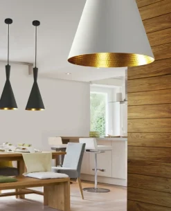 Best Lampa wisząca w kształcie stożka, biało-złoty zwis AZ1340 VITA | Kaja Żyrandole Nowoczesne