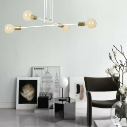 Cheap Lampa wisząca z białą oprawą ze złotym gwintem 786/4 | Kaja Żyrandole Nowoczesne