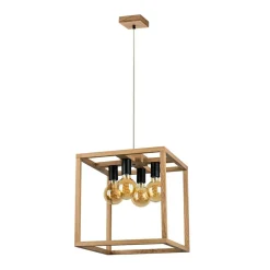 Discount Lampa wisząca z drewna na 4 ozdobne żarówki 61540474 KAGO | Kaja Żyrandole Nowoczesne