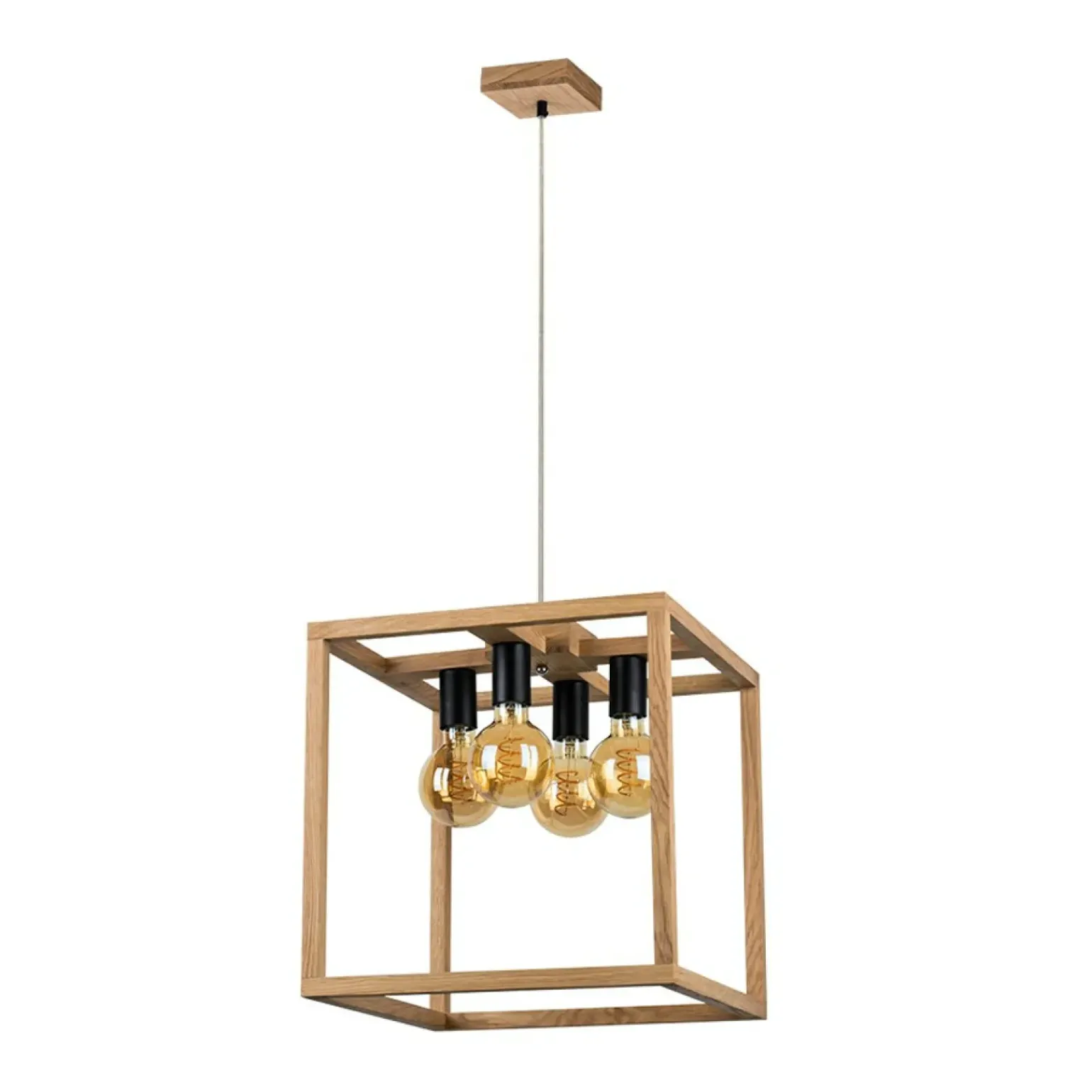 Discount Lampa wisząca z drewna na 4 ozdobne żarówki 61540474 KAGO | Kaja Żyrandole Nowoczesne