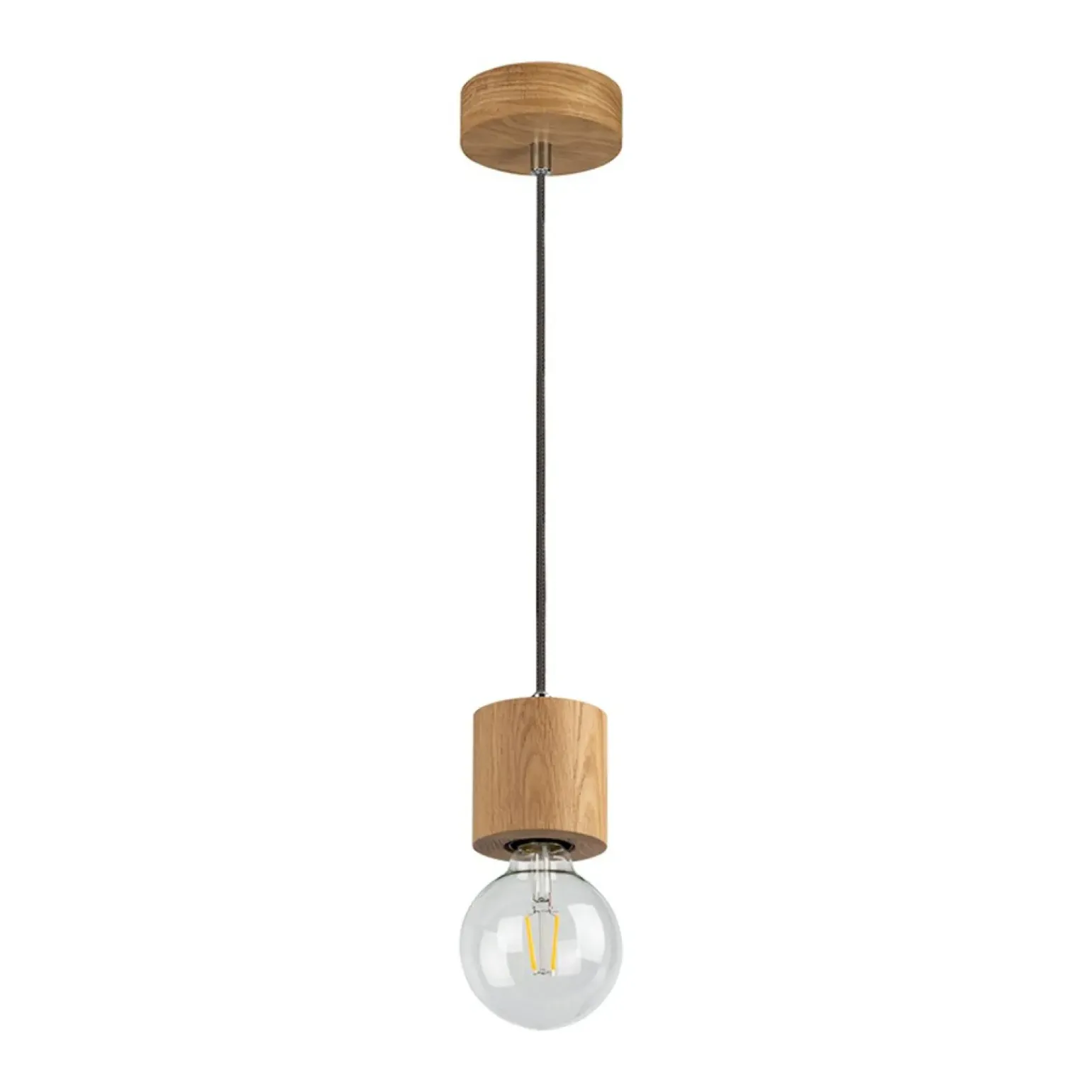 Store Lampa wisząca z drewnianą oprawką, bez klosza 7061174 TRONGO | Kaja Żyrandole Nowoczesne