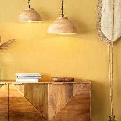 Flash Sale Lampa wisząca z drewnianym abażurem ABR-NLW35-BH-E27 BOHO | Kaja Żyrandole Nowoczesne