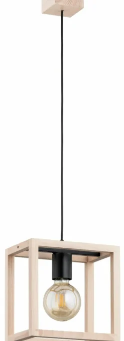 Cheap Lampa wisząca z drewnianym, geometrycznym kloszem AL 61165 z serii PAKO | Kaja O Żyrandole Nowoczesne