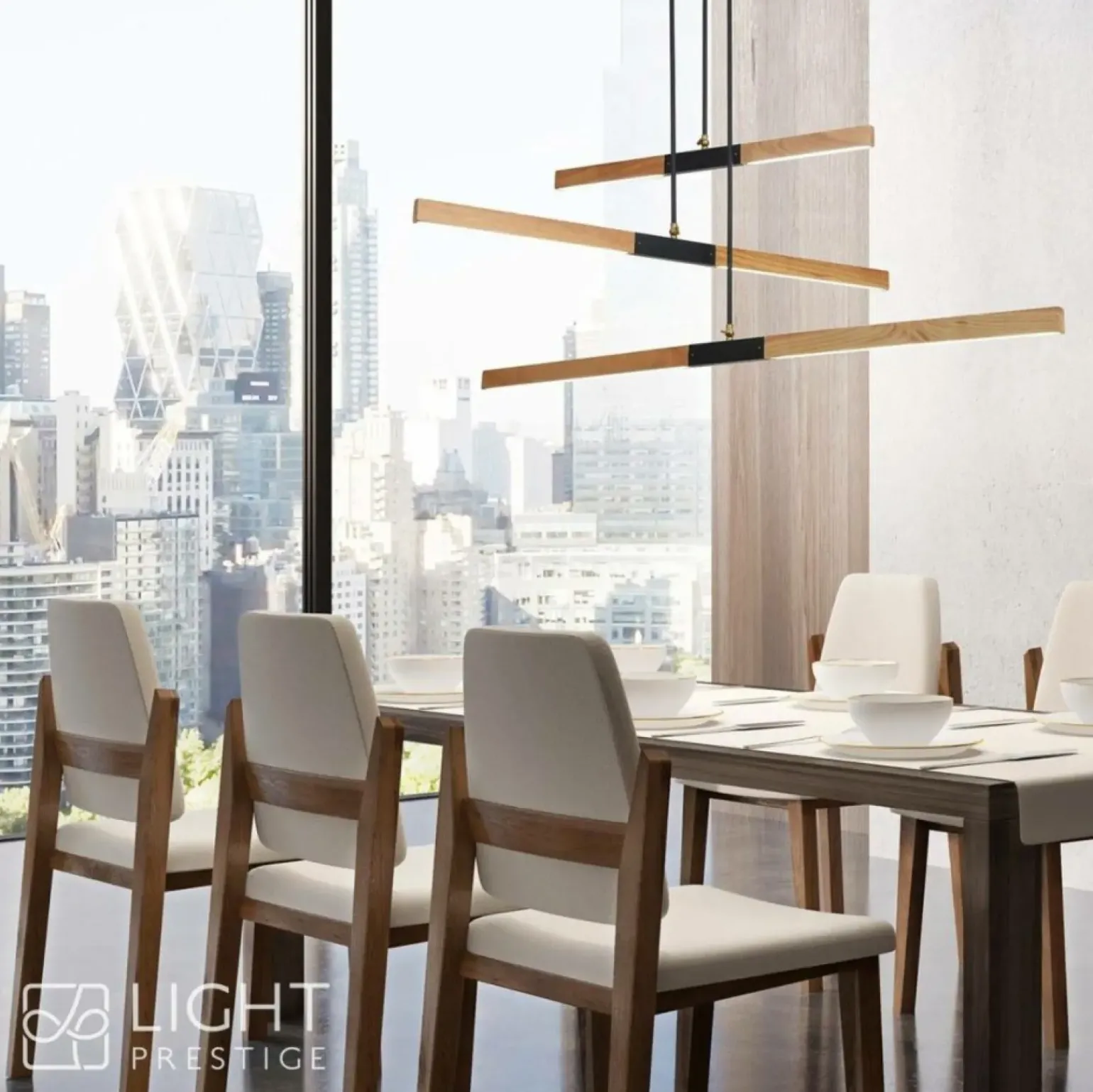 Flash Sale Lampa wisząca z drewnianymi listwami LP-2828/3P LUGANO | Kaja Żyrandole Nowoczesne