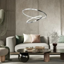 Best Lampa wisząca z dwoma okręgami, kolor chrom ML7943 z serii ROTONDA | Kaja Oświet Żyrandole Nowoczesne