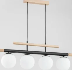 Discount Lampa wisząca z elementami z drewna, na 4 żarówki AL 63091 | Kaja Żyrandole Nowoczesne