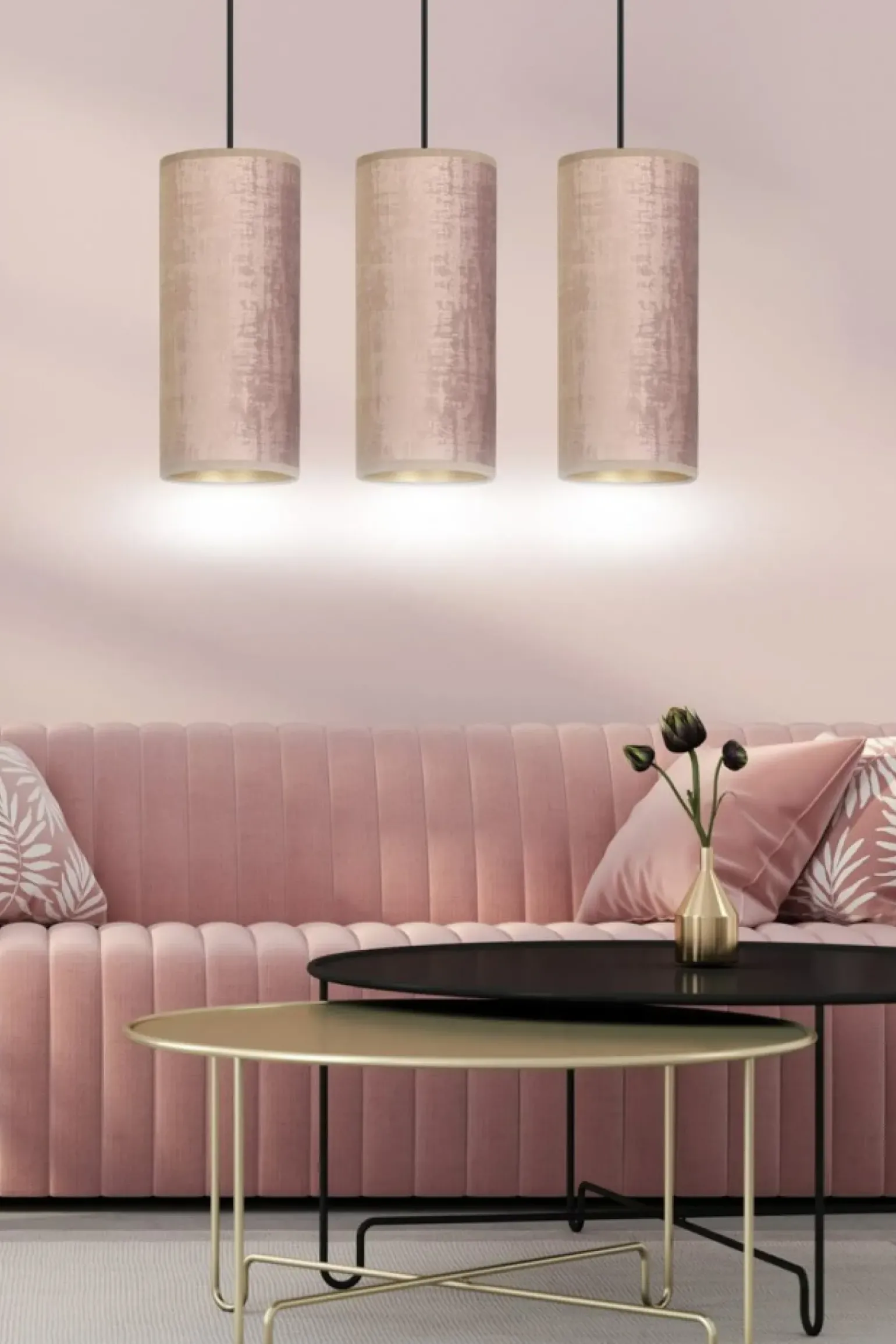 Best Sale Lampa wisząca z różowymi abażurami 1061/3 BENTE | Kaja Oświetlenie Żyrandole Nowoczesne