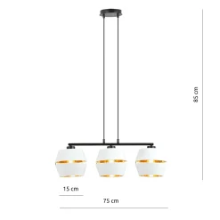 Sklep Kaja Lampa wisząca z trzema biało-złotymi abażurami 1182/3 z serii PIANO