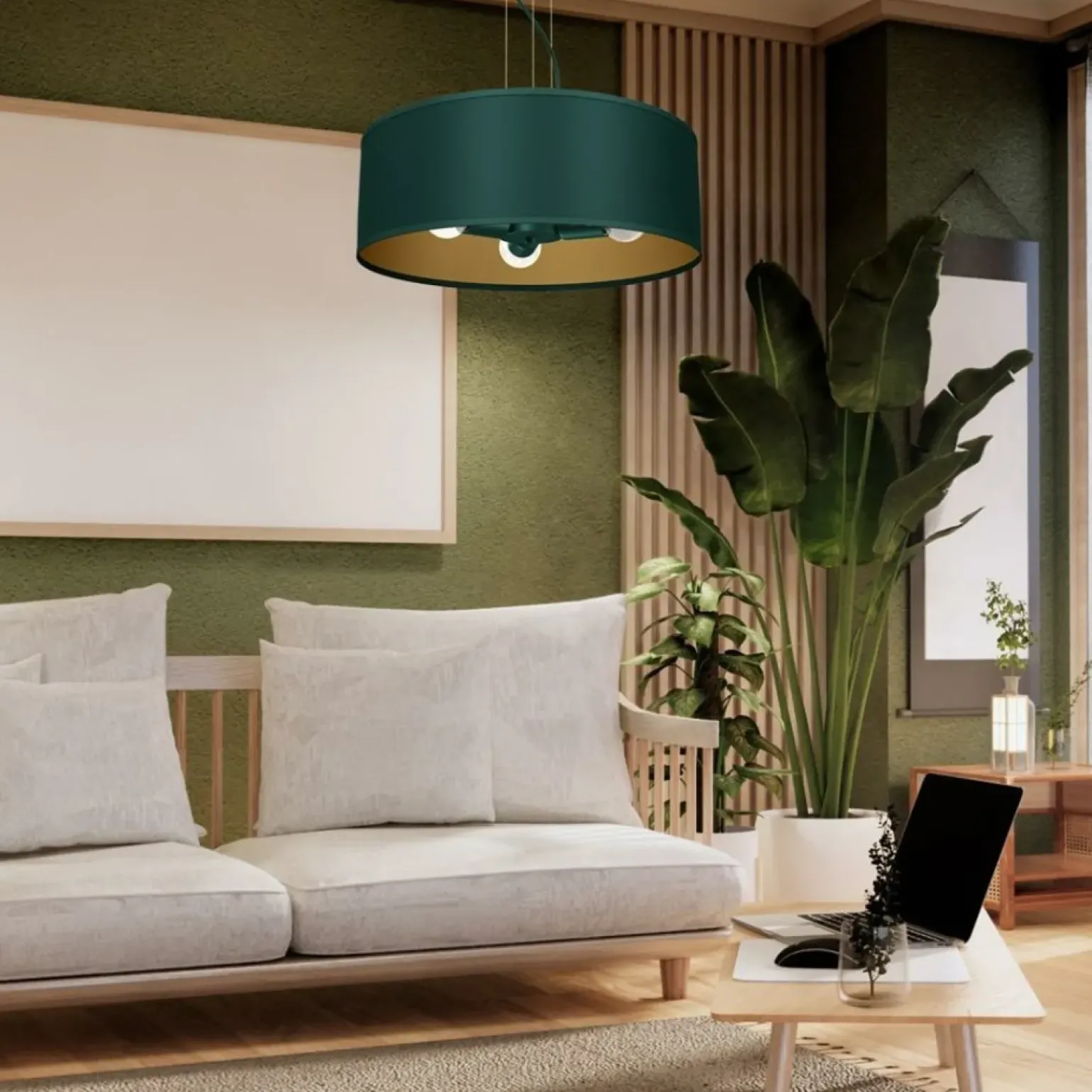 Best Sale Lampa wisząca, zielono-złota, na trzy żarówki MLP7879 z serii VERDE | Kaja Oświe Żyrandole Nowoczesne