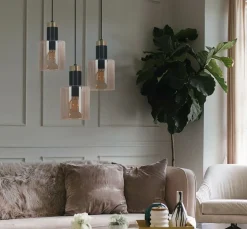 Outlet Lampa wisząca, złota dekoracja i miodowy klosz K-5257 z serii ALTO Żyrandole Nowoczesne