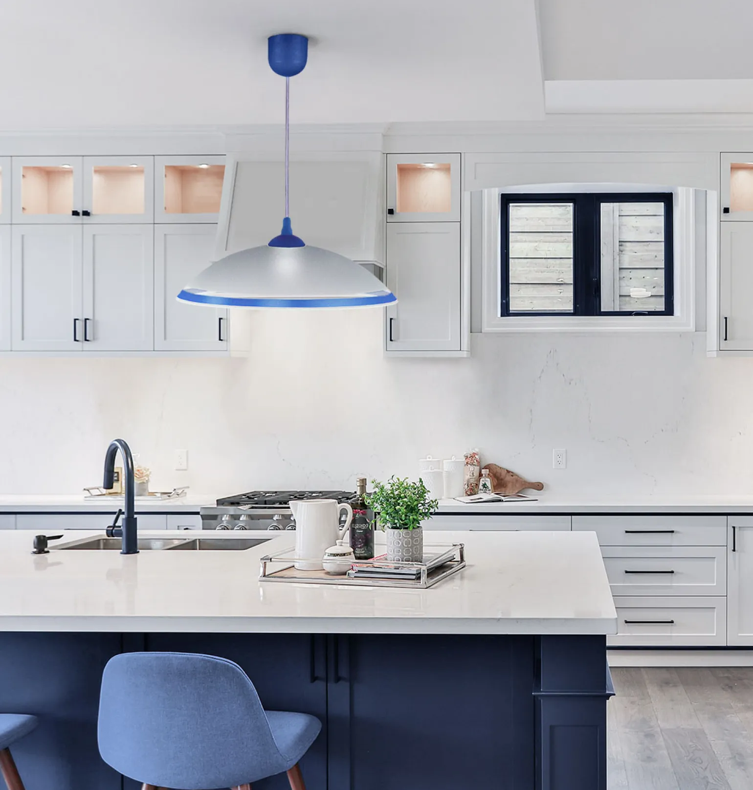 Sklep Kaja Lampa z kloszem z niebieskim obramowaniem K-3513 UFO | Kaja