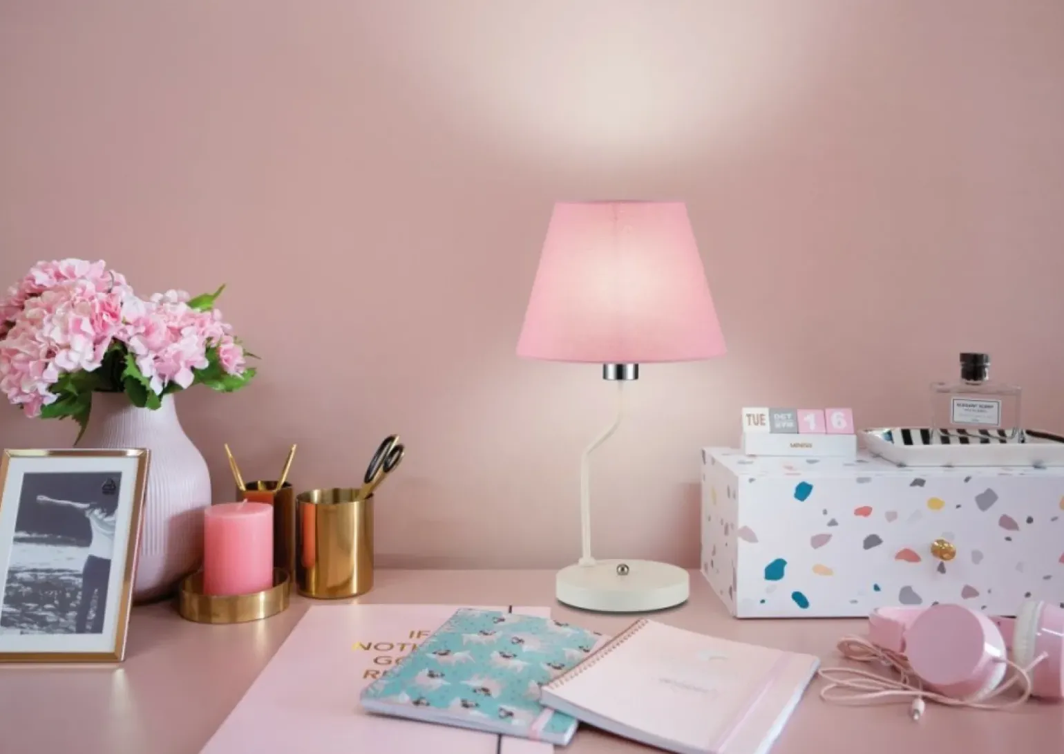 Sklep Kaja Lampka stołowa z różowym abażurem LEDEA 50501100 YORK | Kaja
