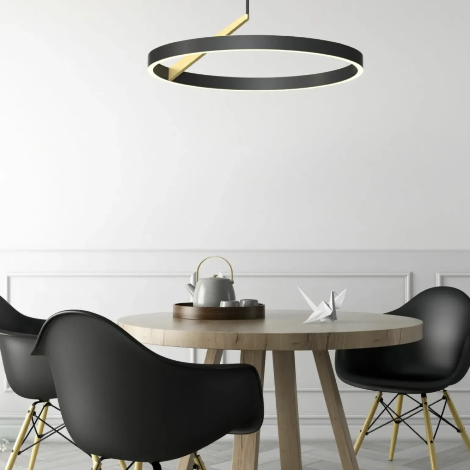 Fashion Ledowa, czarno-złota obręcz wisząca MD3689-1M-3BGT MALU | Kaja Żyrandole Nowoczesne