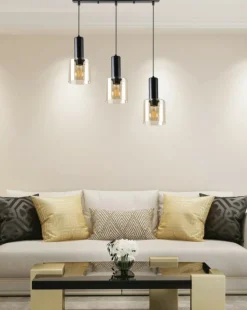 Best Liniowa lampa wisząca z bursztynowymi kliszami 33-21311 ISAR | Kaja Żyrandole Nowoczesne