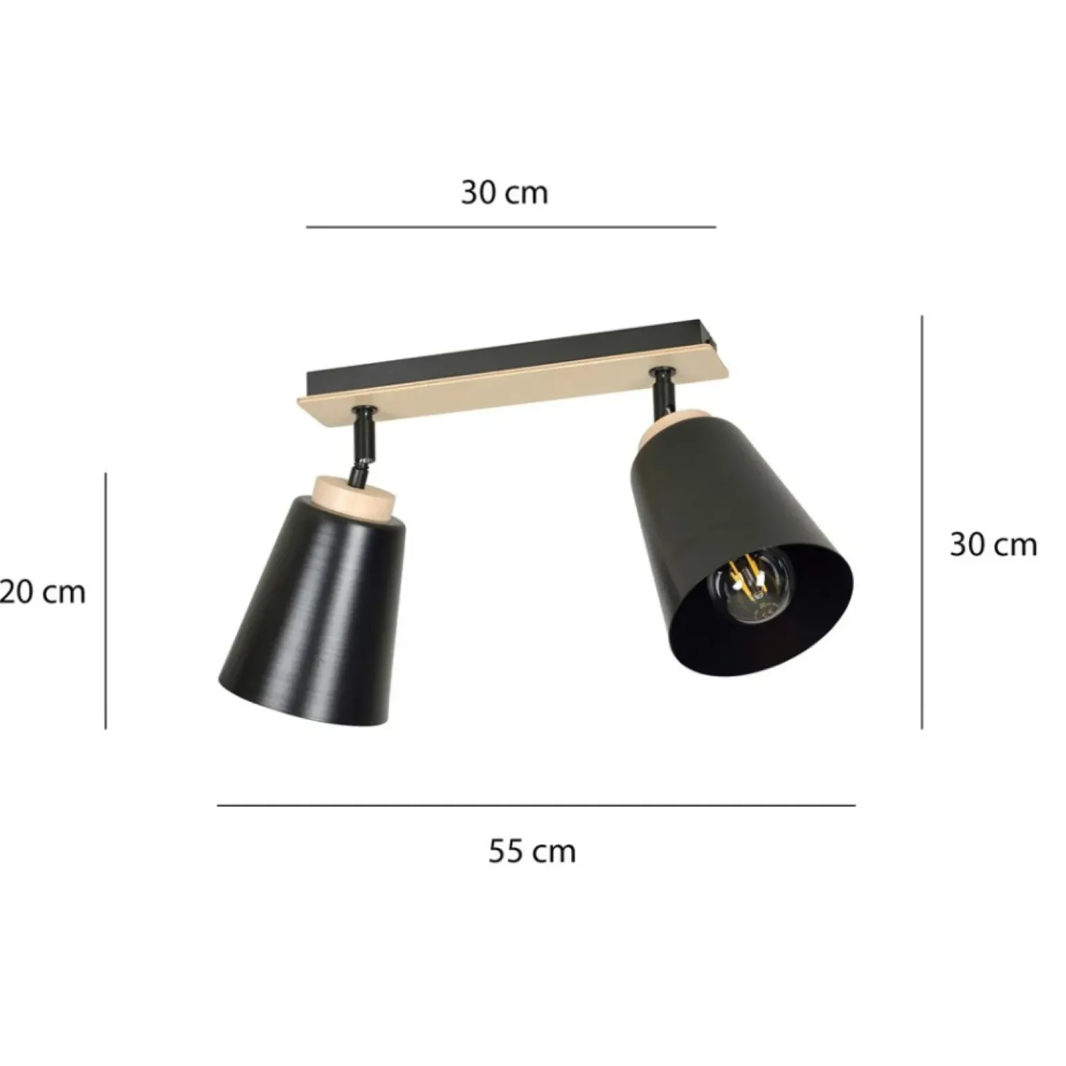 Sale Listwa w kolorze drewna z dwoma kloszami 725/2 | Kaja Oświetlenie Żyrandole Nowoczesne