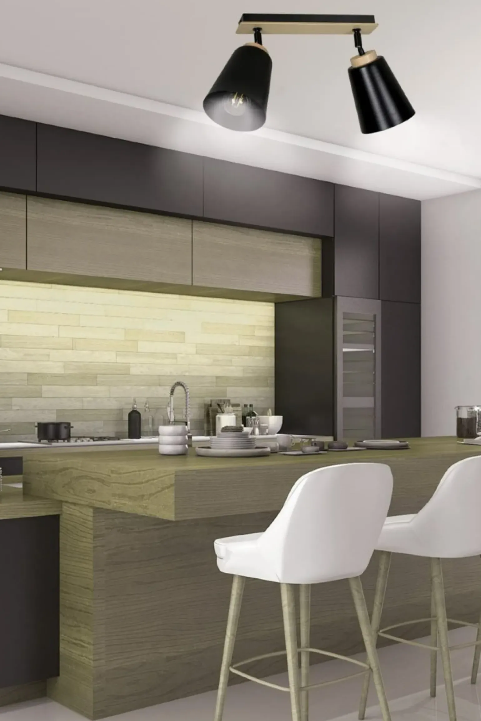 Sale Listwa w kolorze drewna z dwoma kloszami 725/2 | Kaja Oświetlenie Żyrandole Nowoczesne