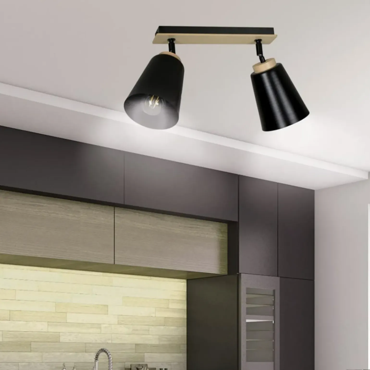 Sale Listwa w kolorze drewna z dwoma kloszami 725/2 | Kaja Oświetlenie Żyrandole Nowoczesne