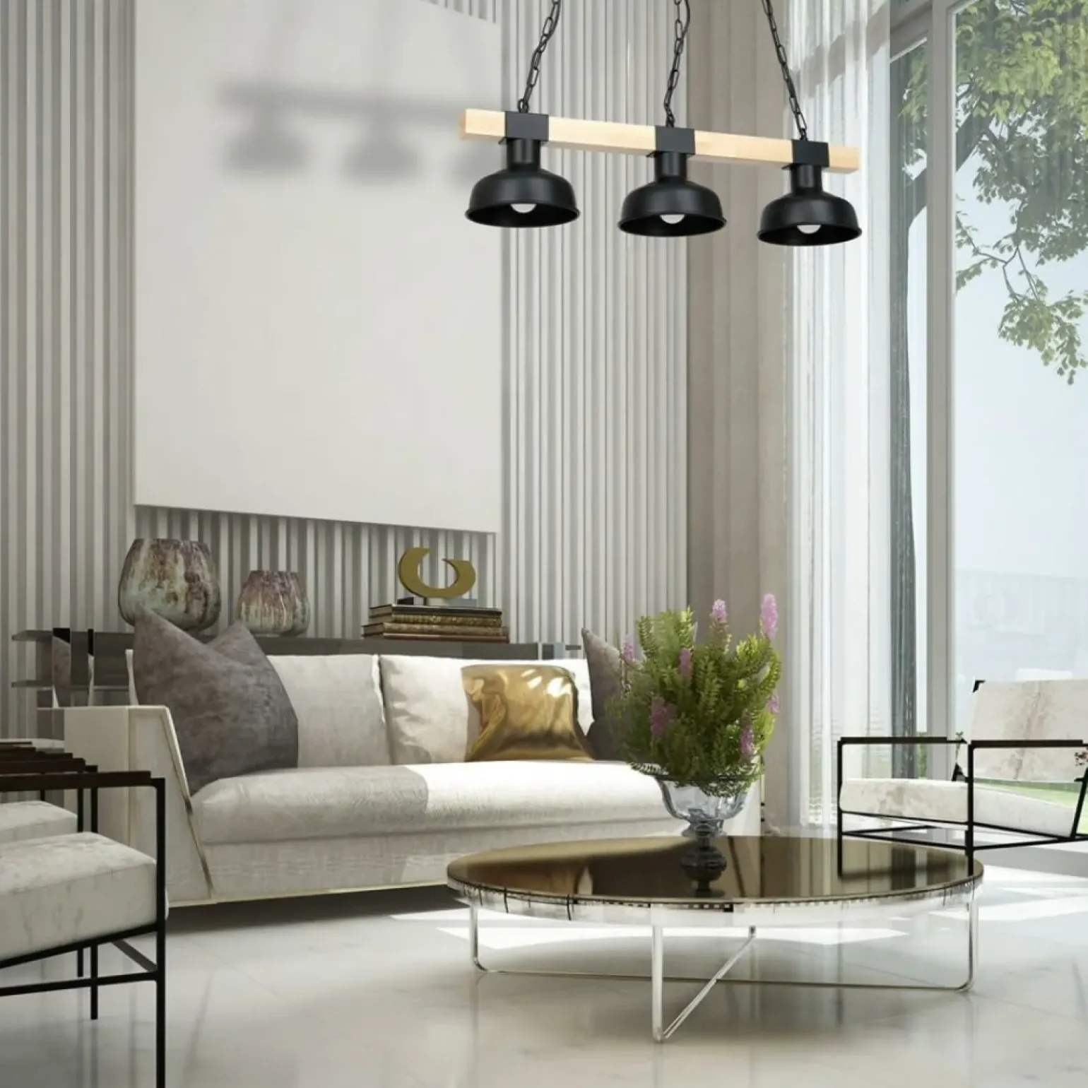 Cheap Loftowa lampa wisząca z drewnem stabilizującym MLP7457 z serii FARO | Kaja Oświe Żyrandole Nowoczesne