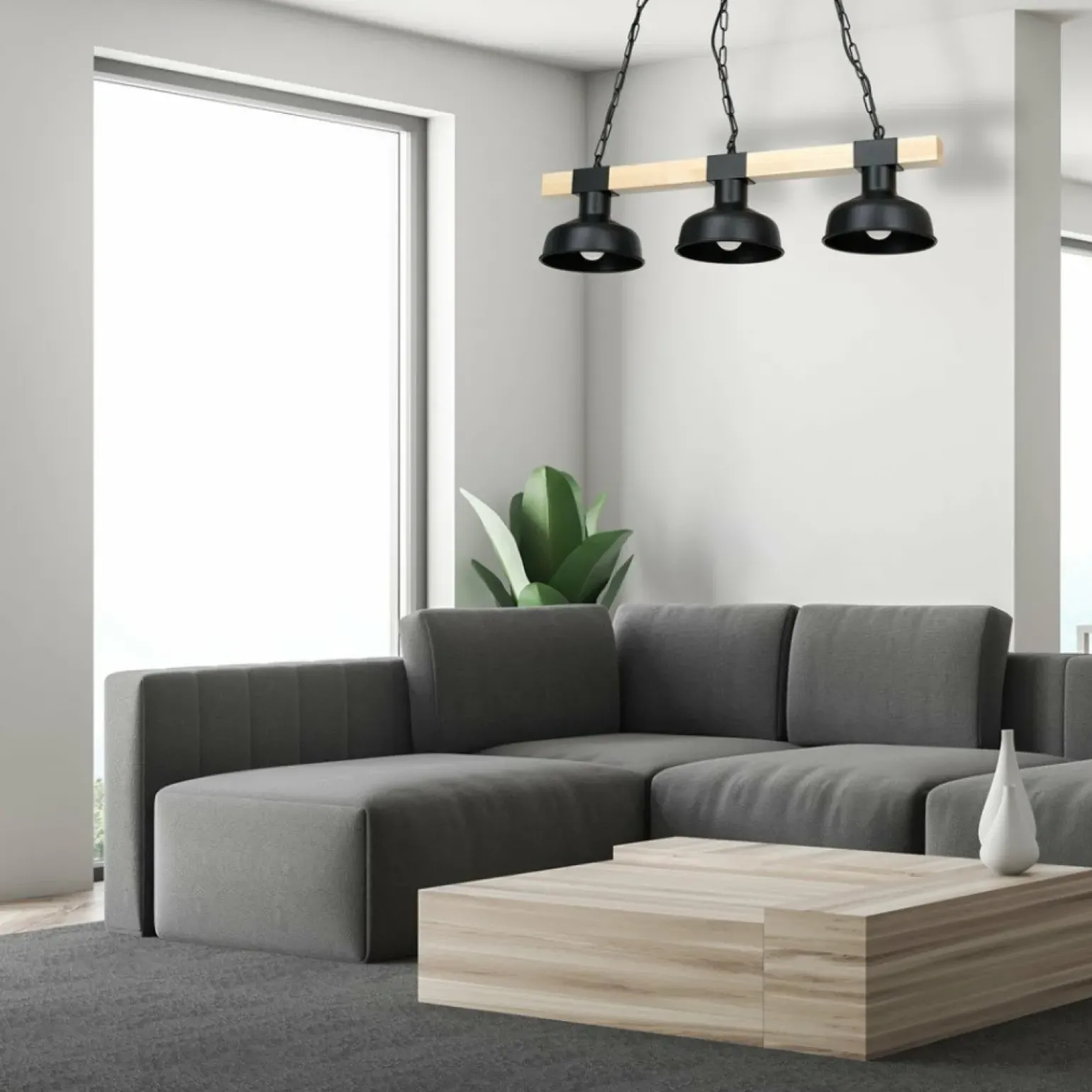 Cheap Loftowa lampa wisząca z drewnem stabilizującym MLP7457 z serii FARO | Kaja Oświe Żyrandole Nowoczesne