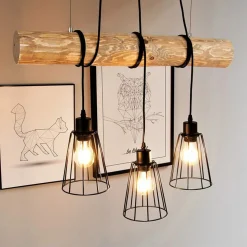 Store Loftowa lampa wisząca z sosnową belką 68204304 TRABO SHORT | Kaja Żyrandole Nowoczesne
