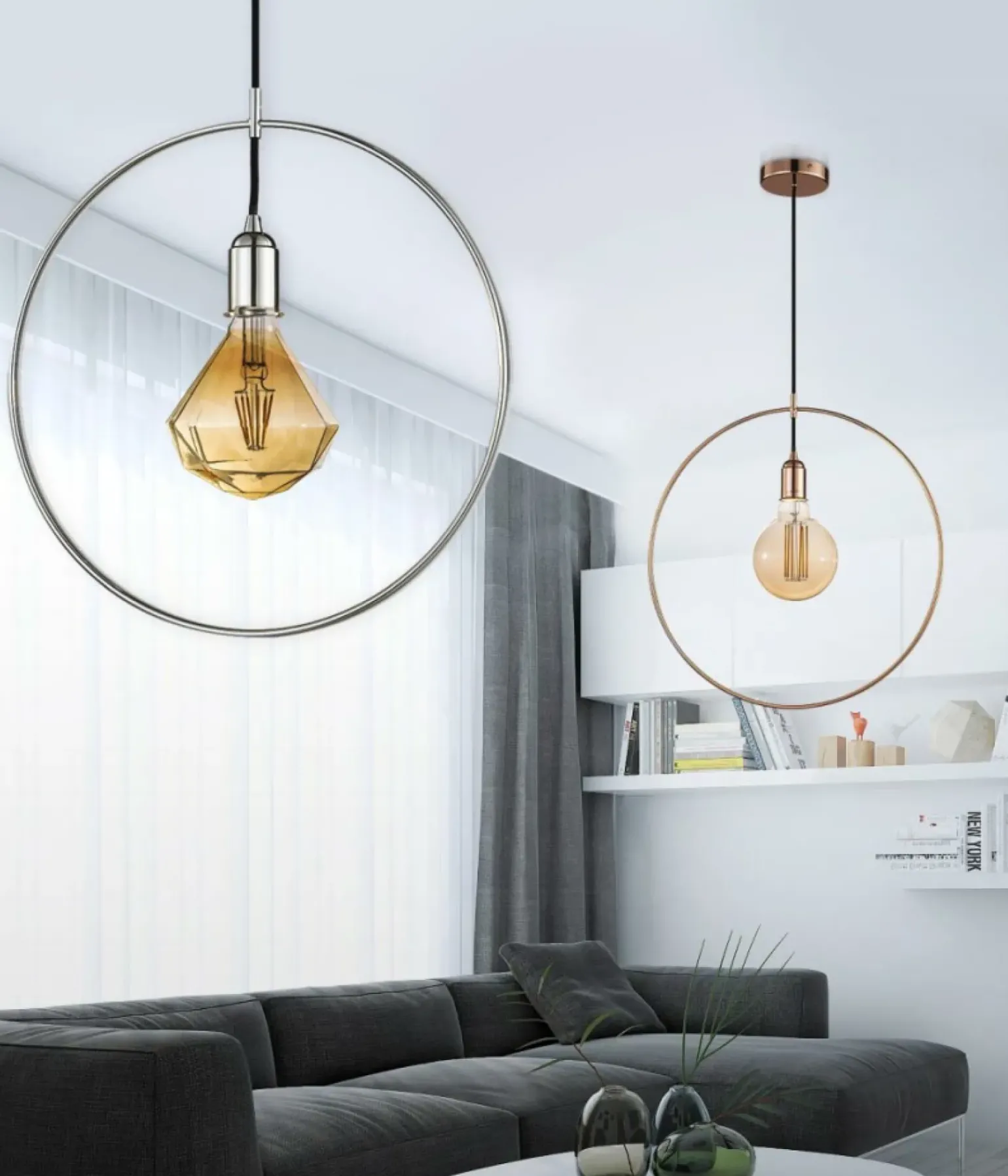 Fashion Minimalistyczna, owana lampa wisząca koło AZ2112 KRUG | Kaja Żyrandole Nowoczesne