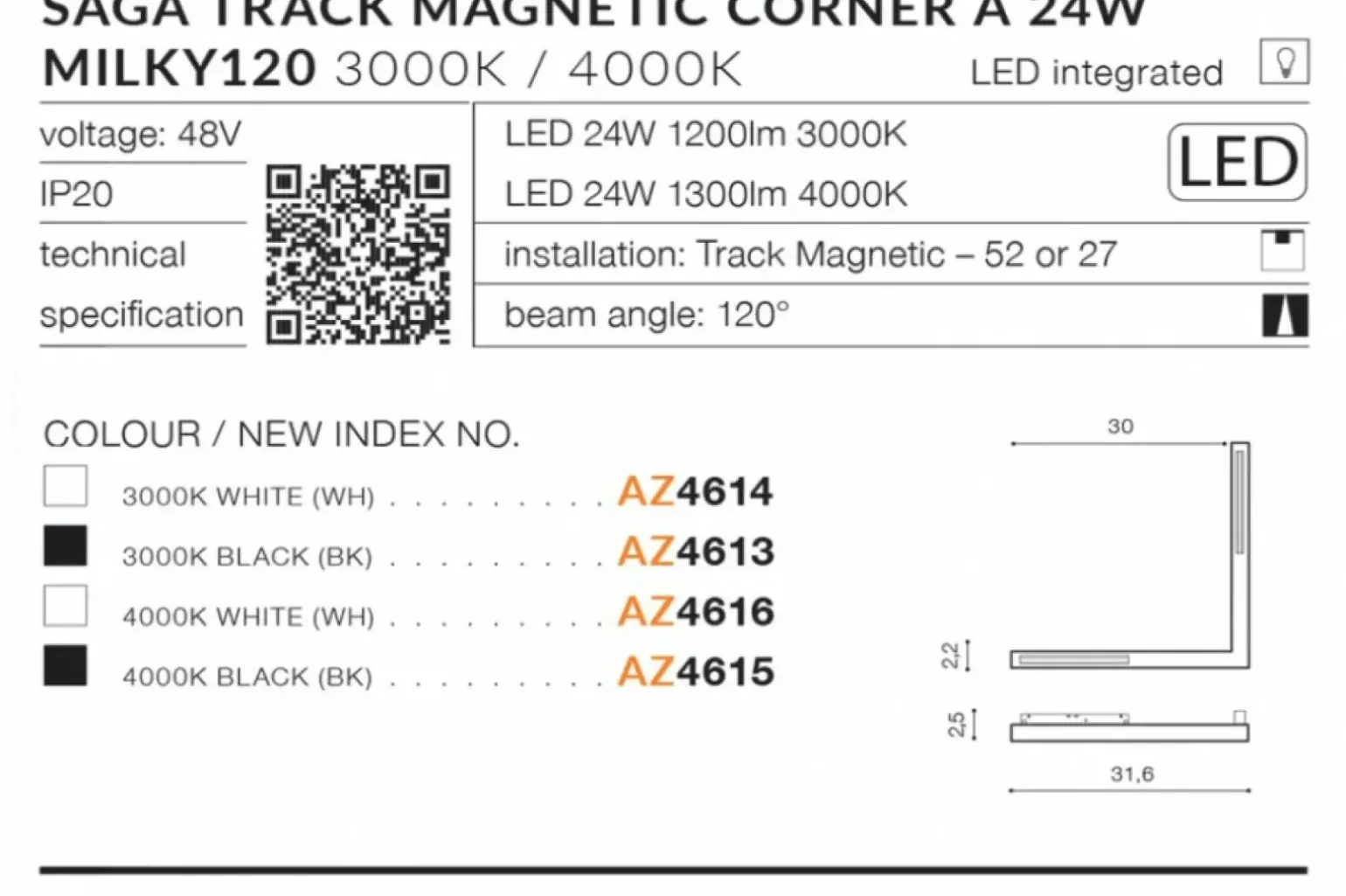 Sklep Kaja Narożny reflektor LED do szyny magnetycznej 1-fazowej AZ4616 SAGA