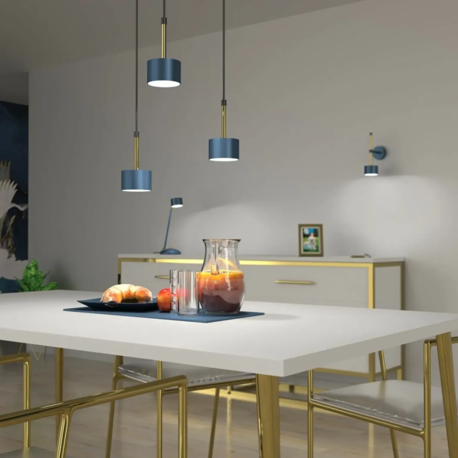 Sale Niebieska lampa wisząca do salonu, nad stolik MLP7774 z serii ARENA | Kaja Oświe Żyrandole Nowoczesne