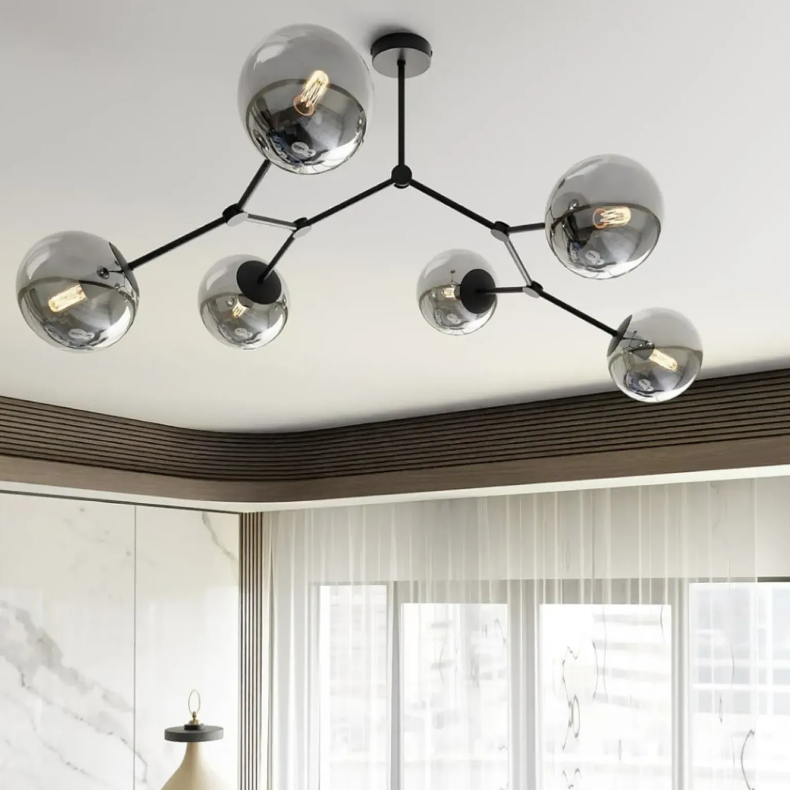 Best Sale Nowoczesna, szeroka lampa z ciemnymi kloszami 1134/6 SPACE | Kaja Żyrandole Nowoczesne