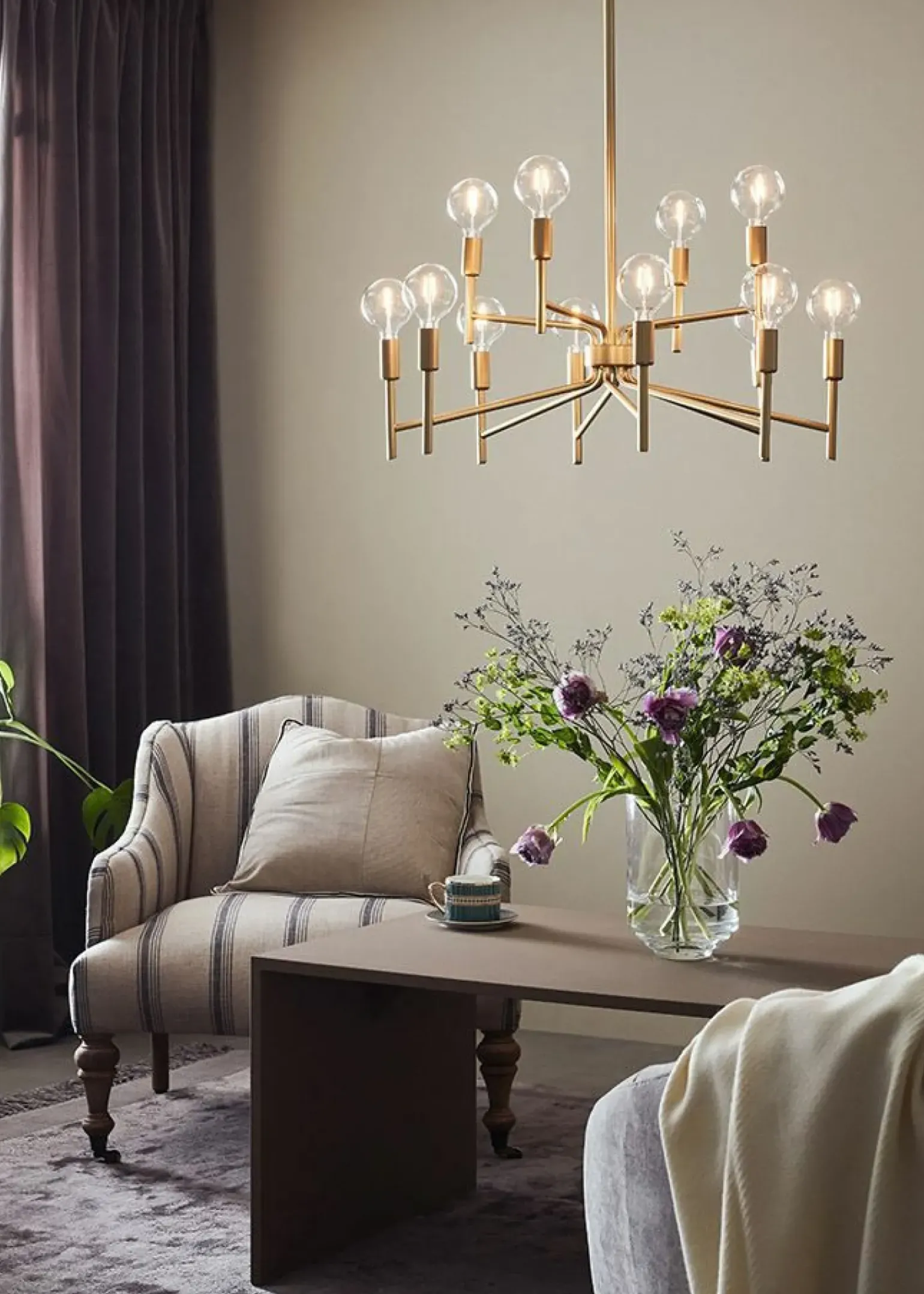 Store Okazały złoty żyrandol z odkrytymi żarówkami 108106 | Kaja Oświetlenie Żyrandole Nowoczesne