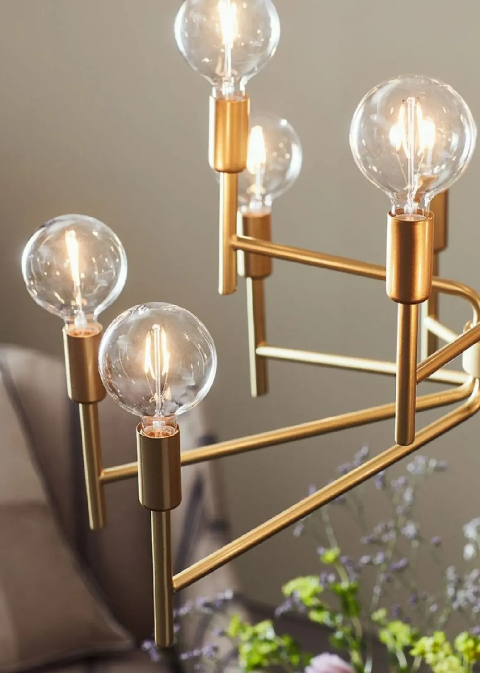 Store Okazały złoty żyrandol z odkrytymi żarówkami 108106 | Kaja Oświetlenie Żyrandole Nowoczesne