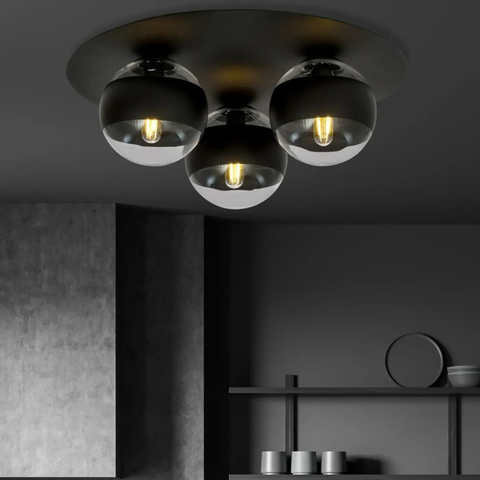 New Okrągła lampa sufitowa, plafon z 3 kloszami 1129/3 SOLAR | Kaja Żyrandole Nowoczesne