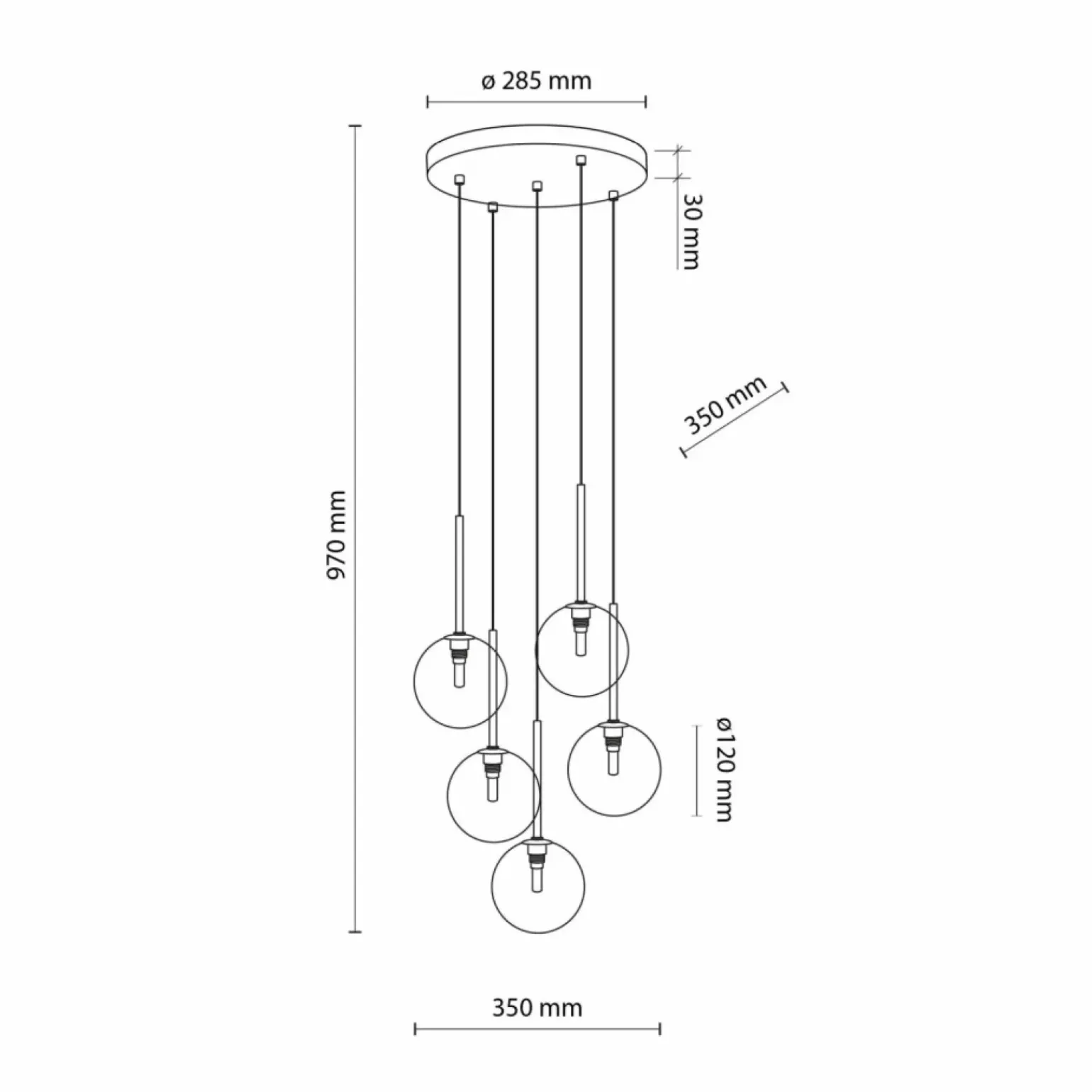 Store Okrągła lampa wisząca z kulistymi kloszami TK 5943 NILOS | Kaja Żyrandole Nowoczesne