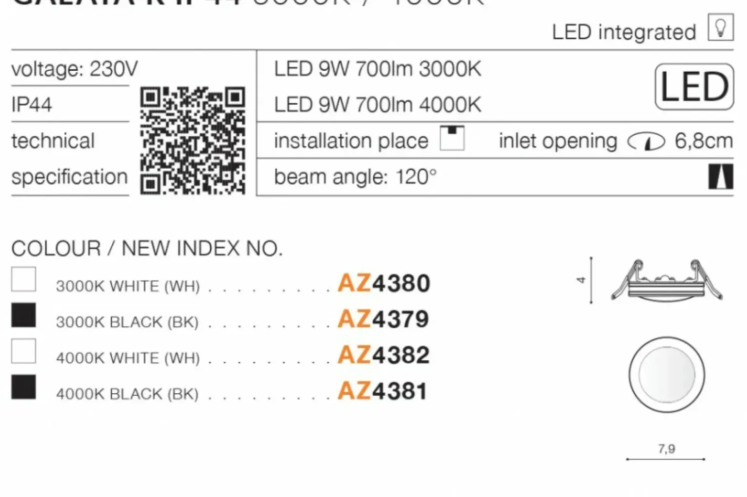 Sklep Kaja Oprawa podtynkowa oczko łazienkowe LED AZ4381 GALATA | Kaja