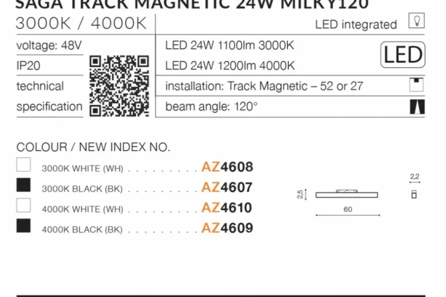 Sklep Kaja Płaska lampa LED do szyby 1-fazowej magnetycznej AZ4609 SAGA | Kaja