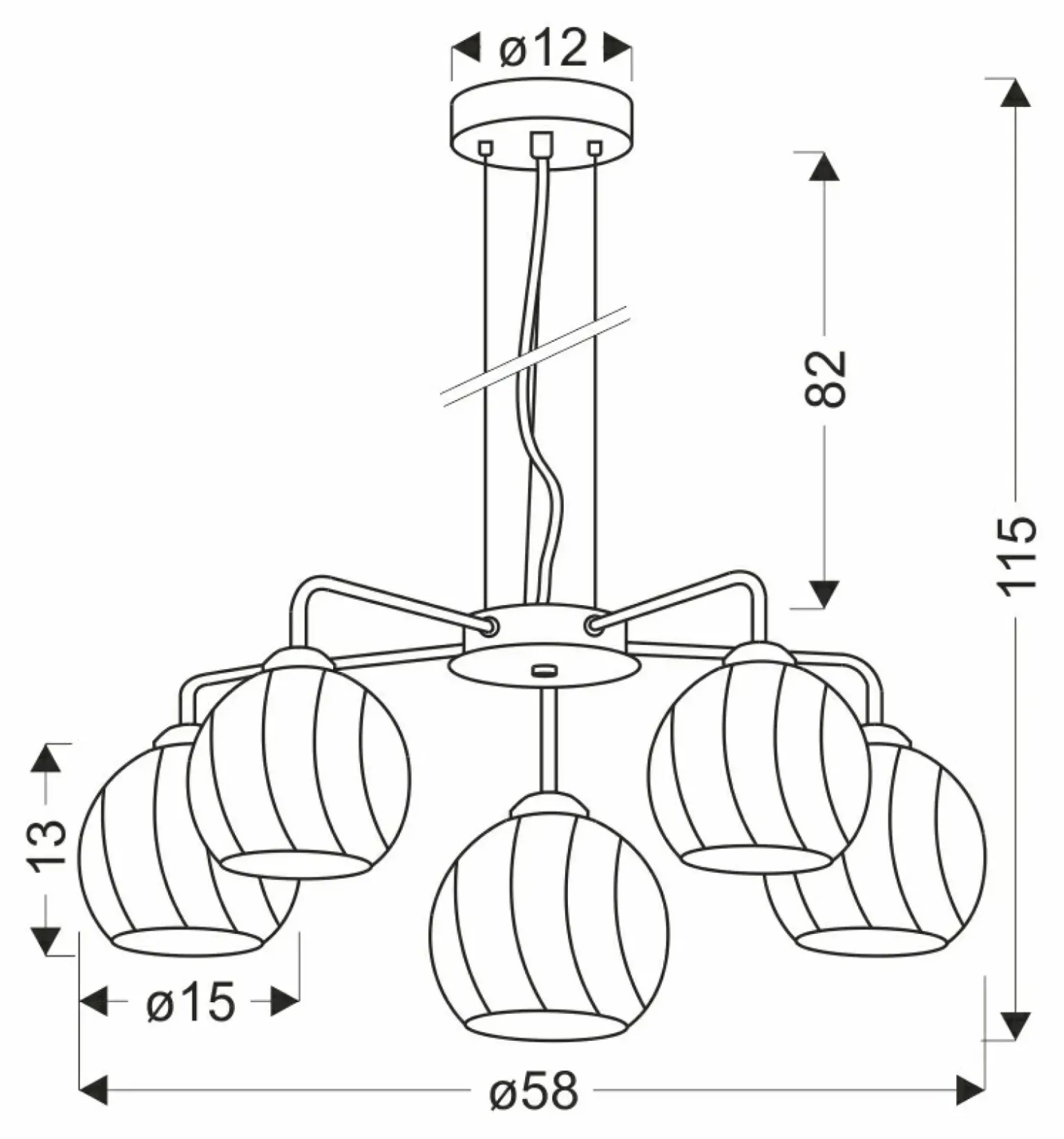 Store Pięcioramienna, chromowana lampa wisząca 35-23841 LARIX | Kaja Żyrandole Nowoczesne