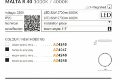 Sklep Kaja Plafon okrągły czarny 40cm LED 3000K AZ4247 MALTA | Kaja Oświetlenie